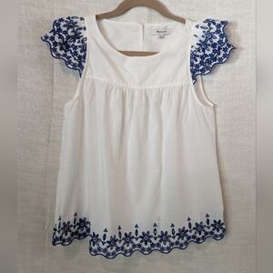 Madewell top, blue embroidery 100% cotton (H)